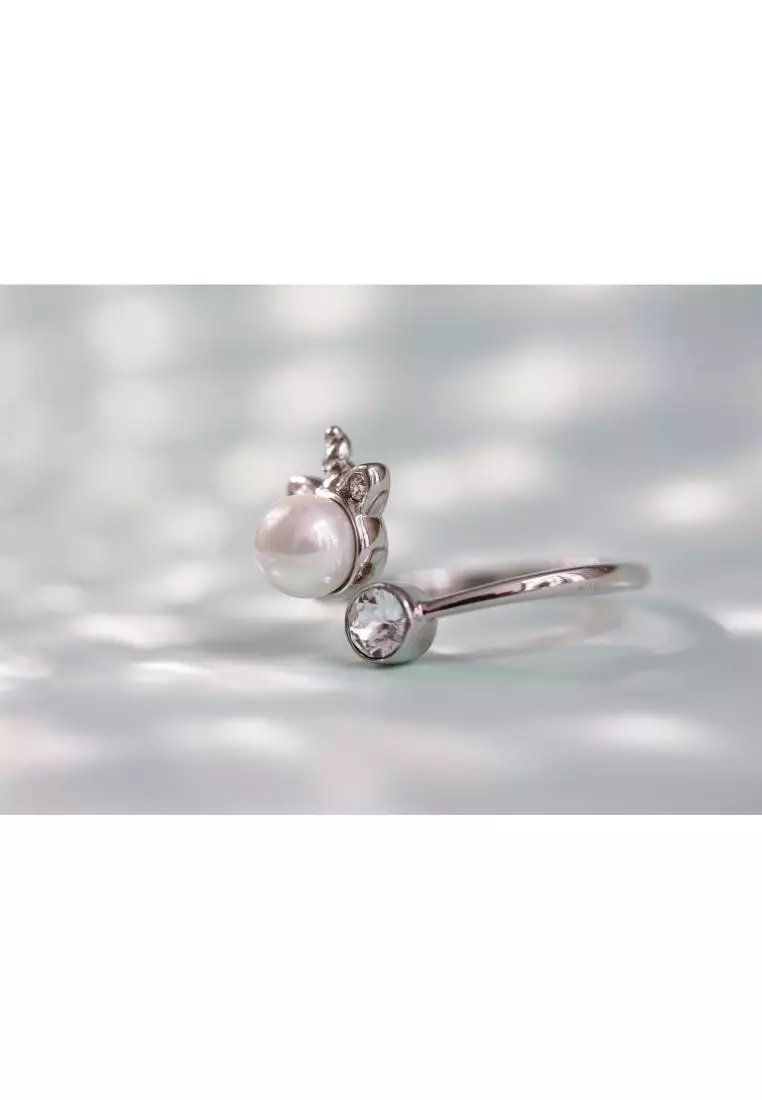 Unicorn Pearl Ring WG - Cincin Crystal Swarovski by Her Jewellery