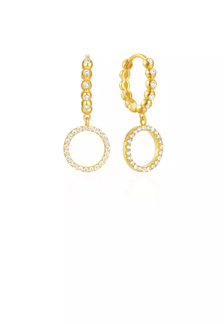 925 Sterling Silver Plated Gold Simple Fashion Geometric Hoop Earrings with Cubic Zirconia