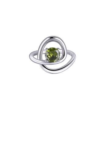 Glamorousky green 925 Sterling Silver Fashion Simple Line Geometric Adjustable Open Ring with Green Cubic Zirconia 14F75AC44D93EDGS_1