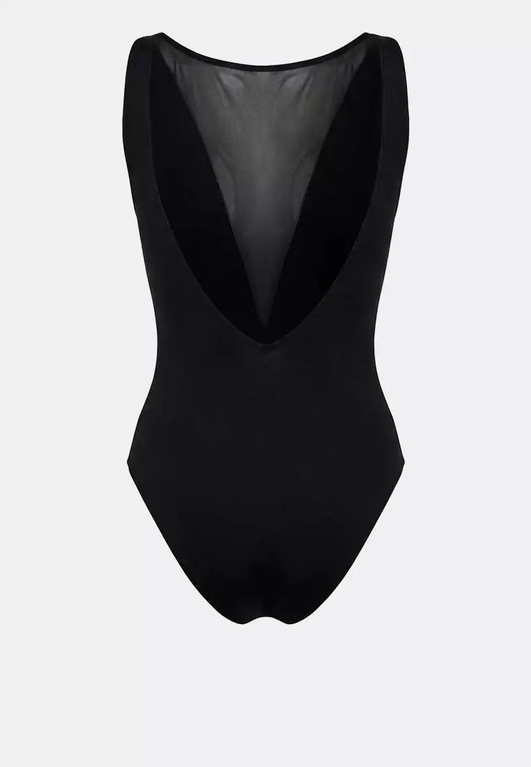 Black Mesh Detailed Halter Neck Covered Brazilian Swimsuit Tbess26Ma28