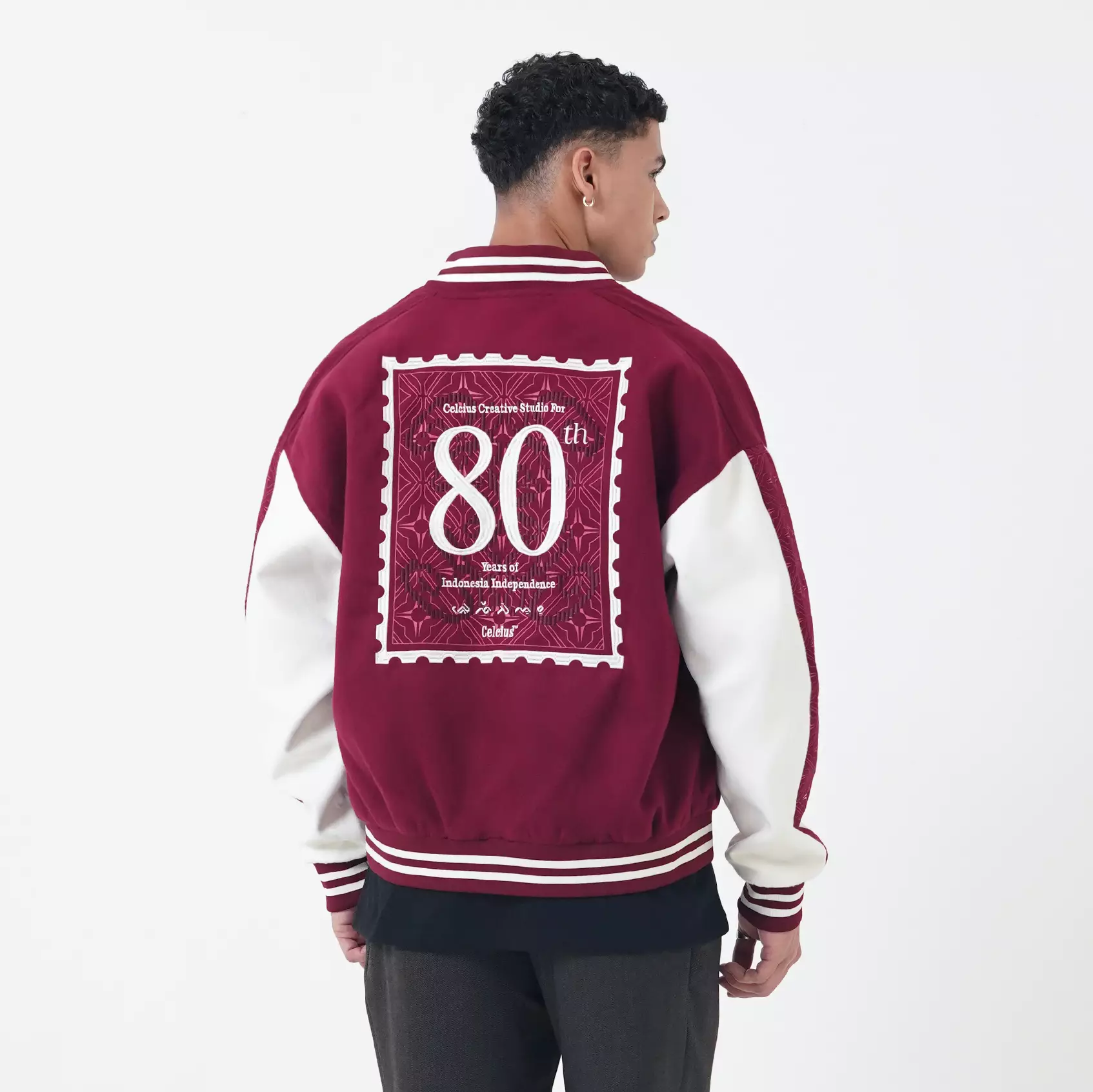 CELCIUS 80 Thn Stamps Varsity Jacket I31000393C Maroon