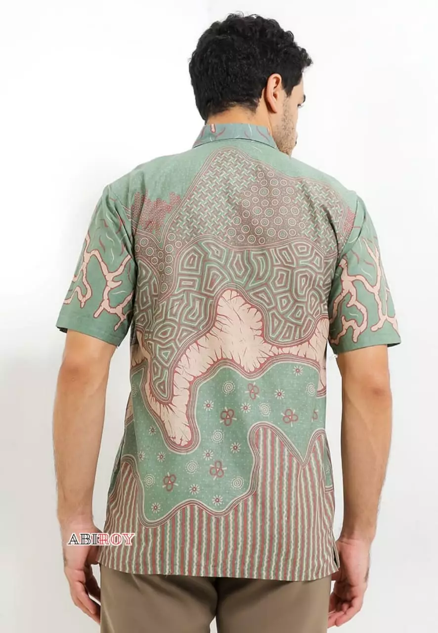 Aksarkura Hijau Kemeja Batik Pria Premium Slimfit Lengan Pendek NLN