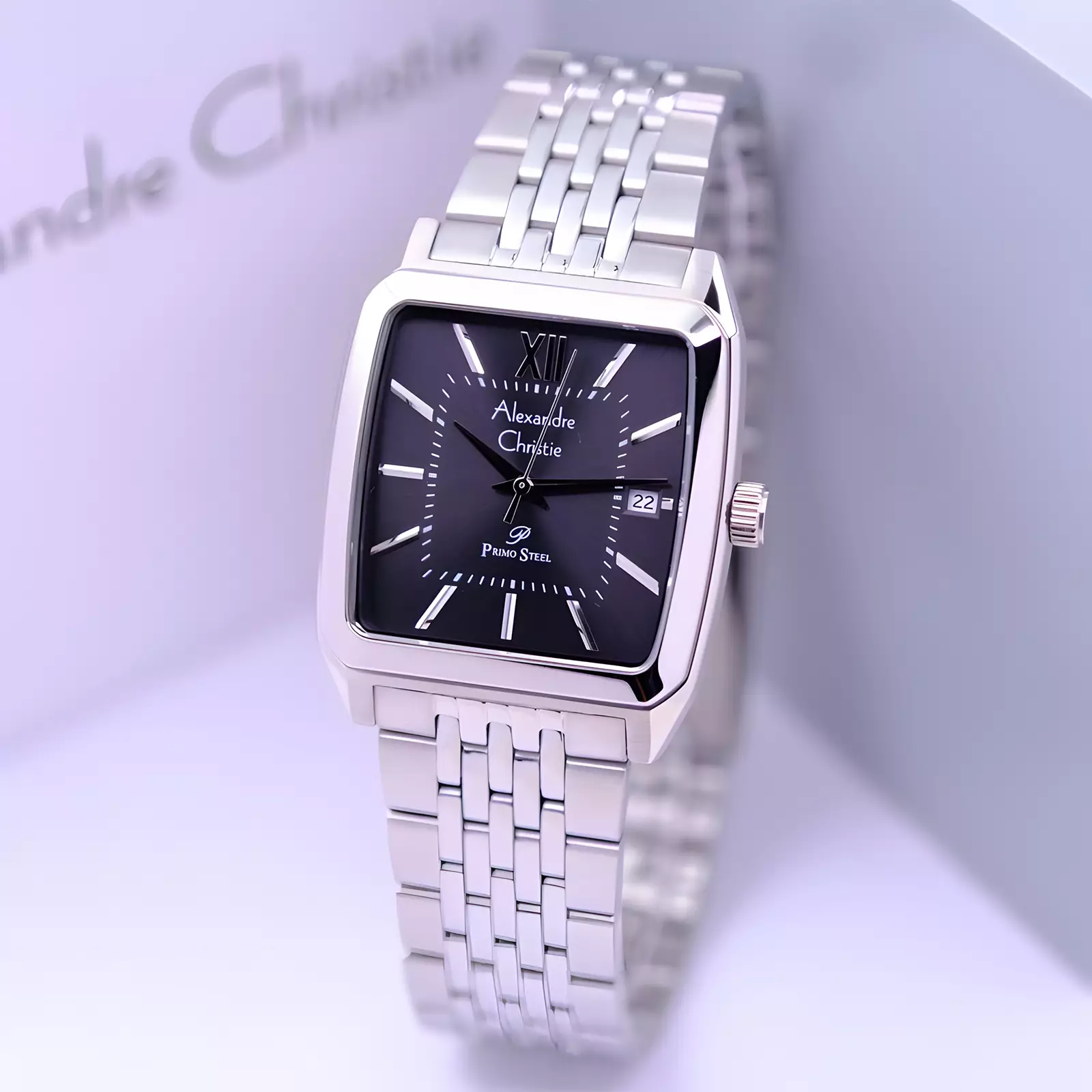 Alexandre Christie Primo Series - Jam Tangan Analog Pria - Silver Black - Stainless Steel - 1041 MDBSSBA