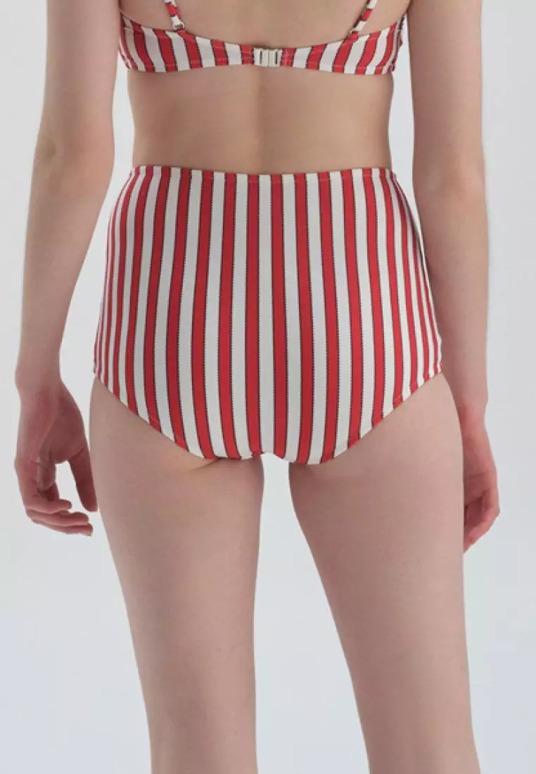 Red White Bikini Bottom, Striped, Beachwear for Women