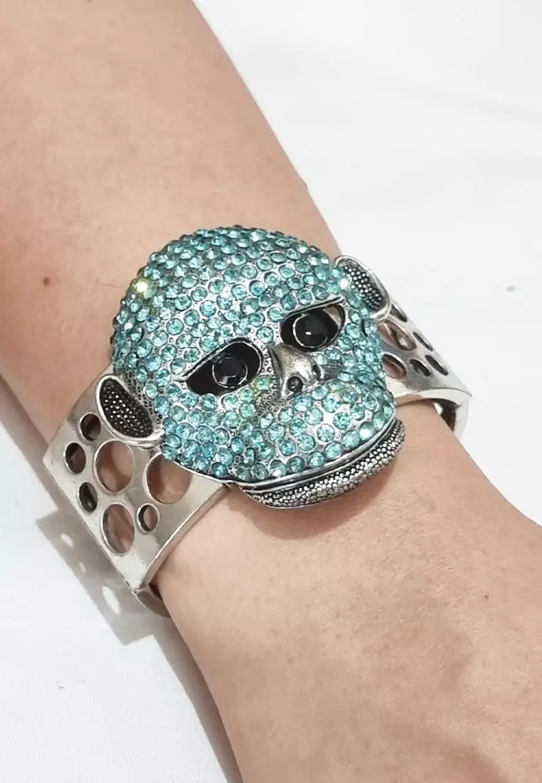 Women's Accessories Diamante Embellished Ape Bracelet Gelang Wanita Blue & Silver
