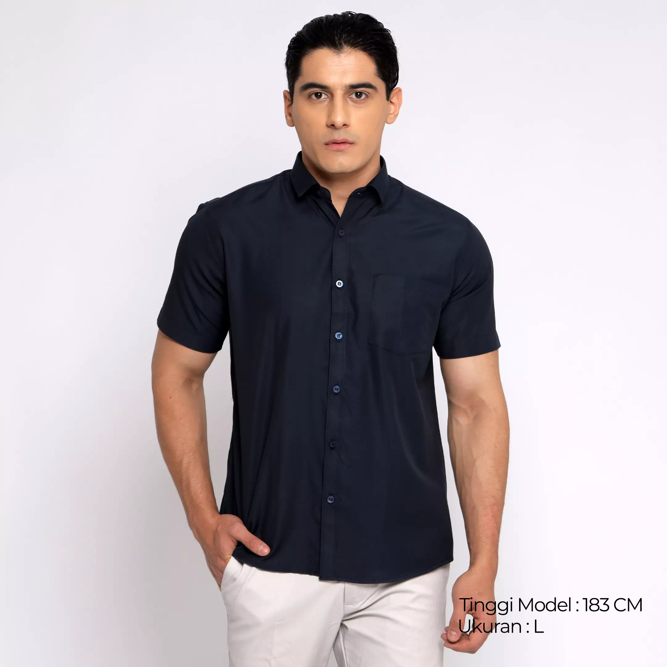 Jual Simple Perfect Kemeja Pria Cotton Short Sleeve Light Navy Original Zalora