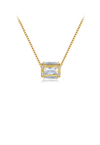 Glamorousky white 925 Sterling Silver Plated Gold Fashion Simple Geometric Square Pendant with Cubic Zirconia and Necklace 214D3AC291C1AAGS_1