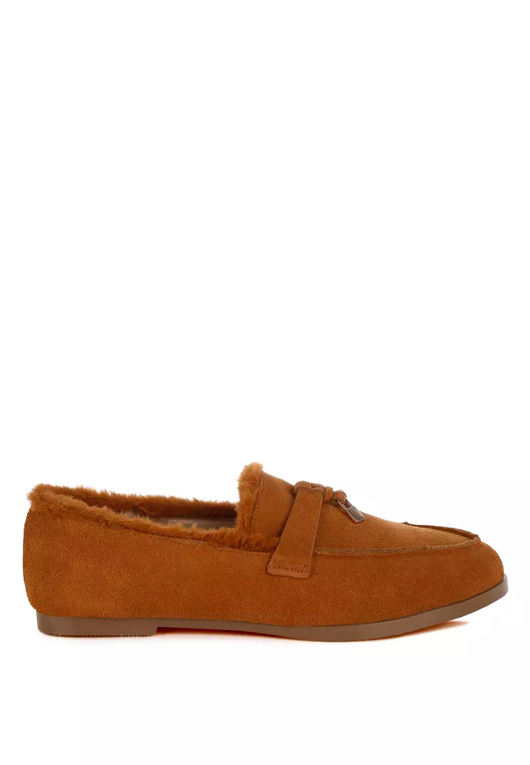 Discount on Rag & CO.  shoes - SKU: Suede & Faux Fur Flat Loafers In Tan