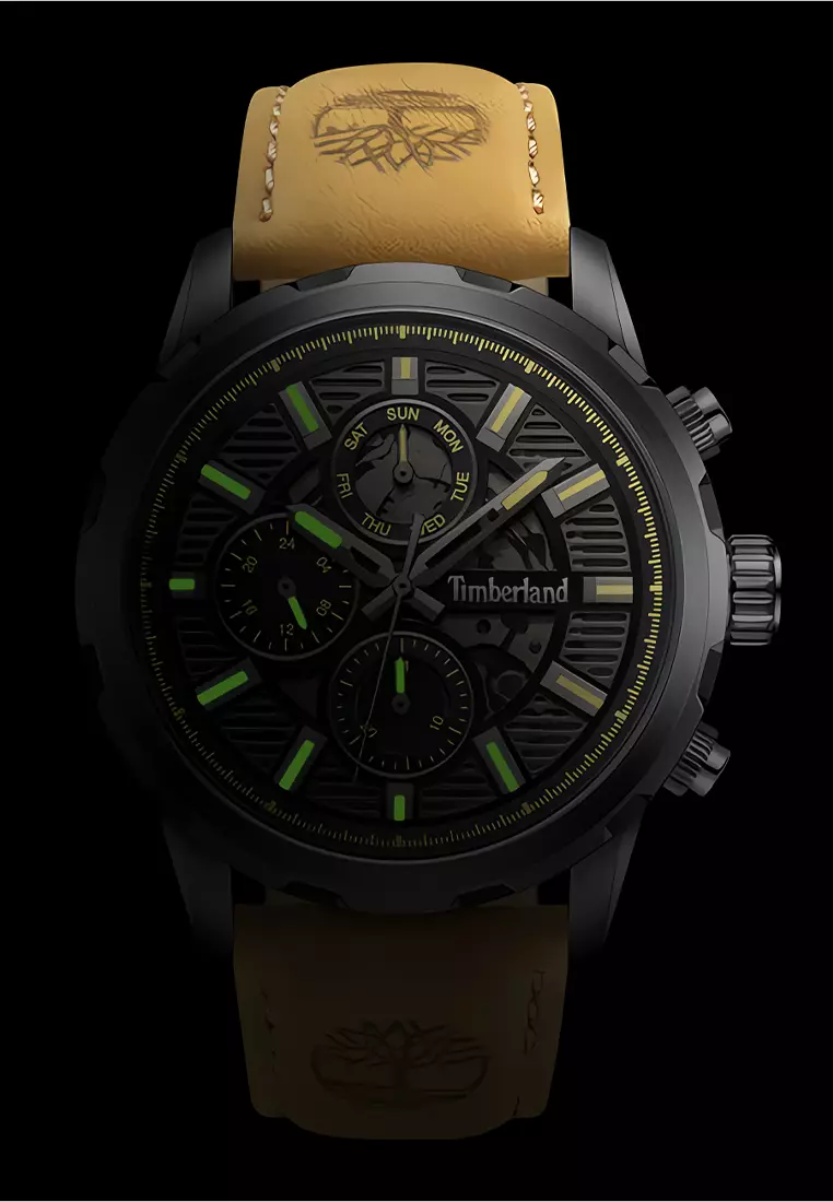 Timberland Hampton Harbour - Jam Tangan Analog Pria - Black Dial - Tan Leather Strap - TDWGF0056101