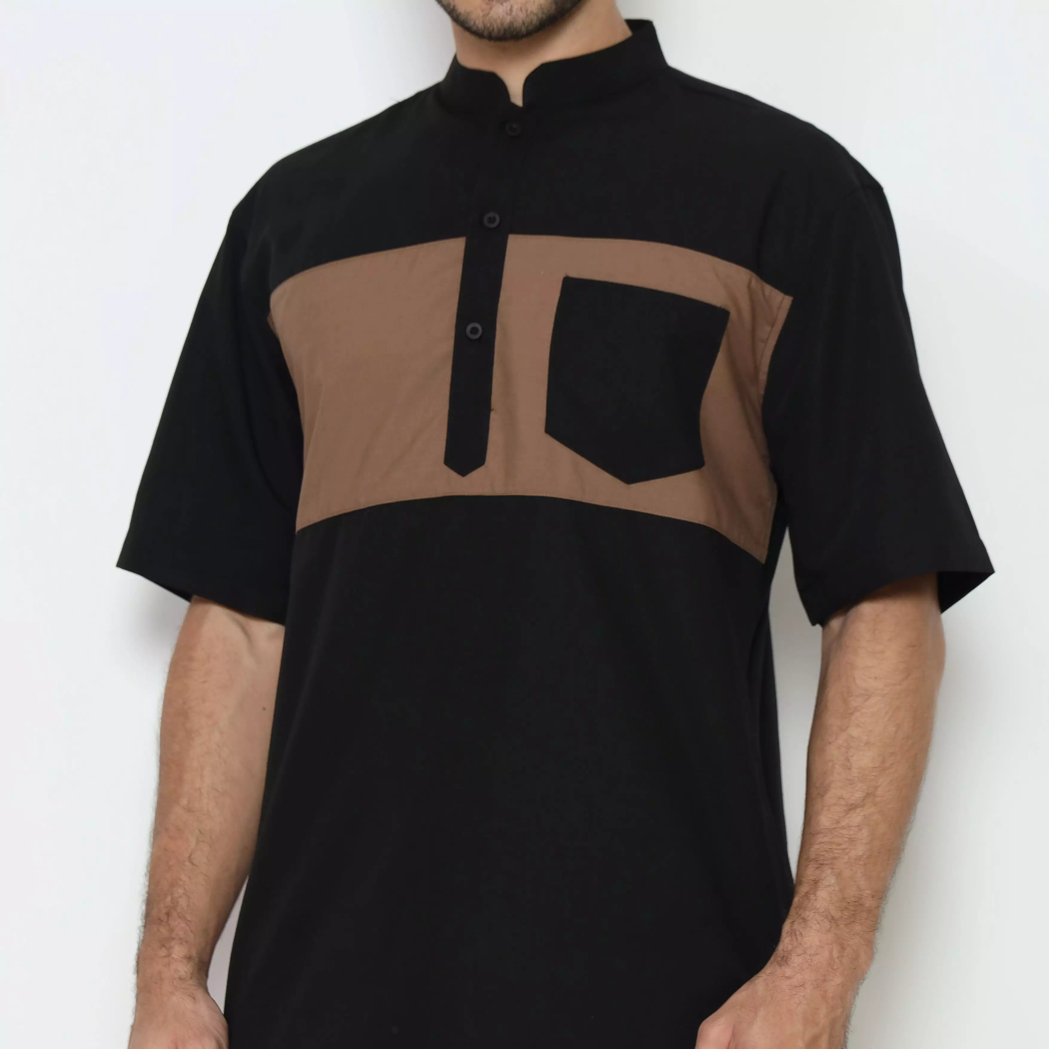 AMK Kemeja Koko Pria Lengan Pendek KK BB 010 S/s Cap 6 Black