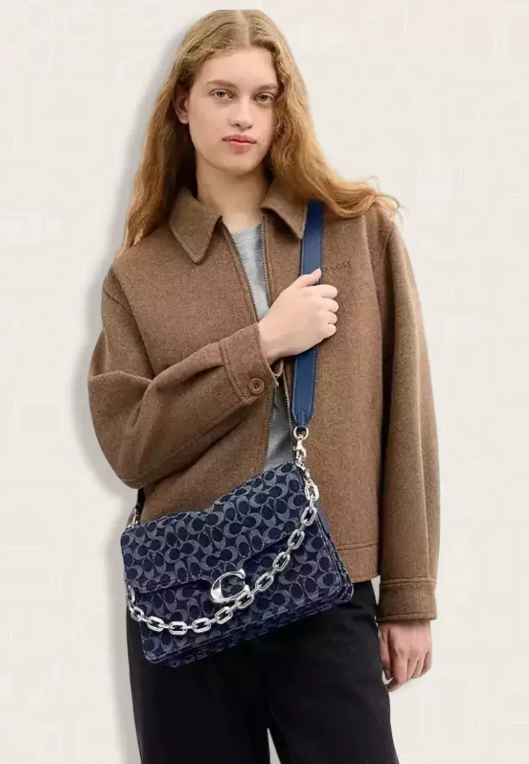 Coach Chain Tabby Shoulder Bag 30 In Signature Denim Deep Blue