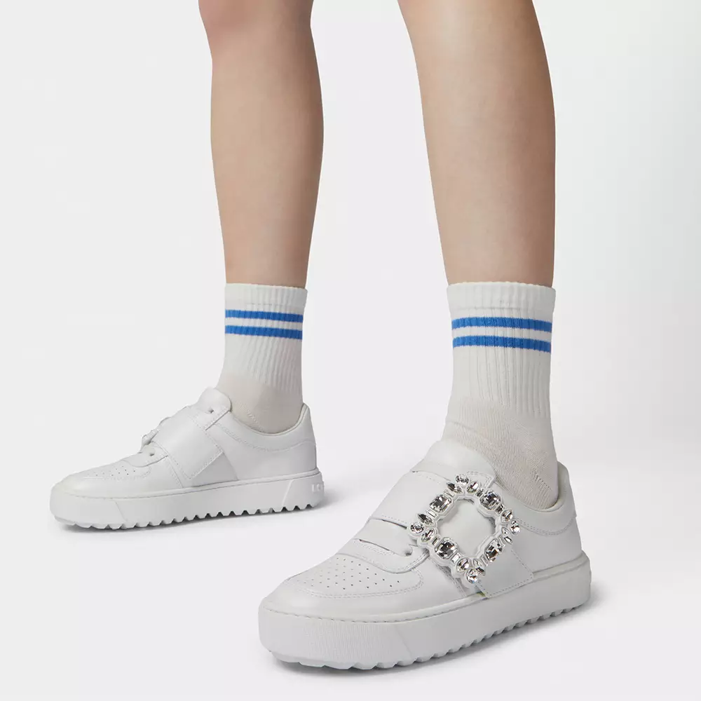 [4.4PRIL KEJUTAN HARGA] Very Vivier Strass Buckle Leather Sneakers White with Shoe Lace