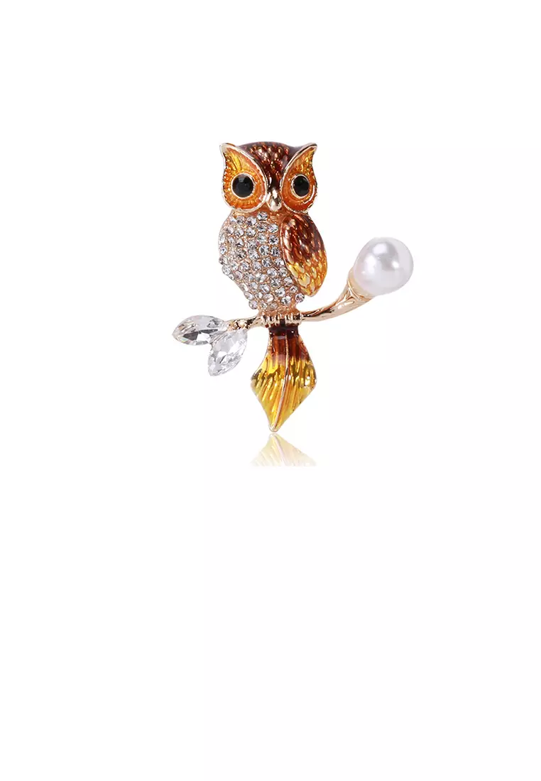 Buy Glamorousky Fashion and Simple Plated Gold Enamel Brown Owl