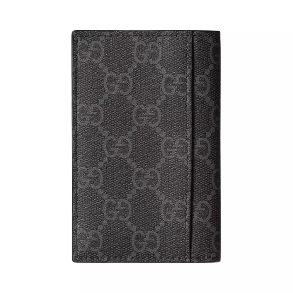 GG Emblem Bi-Fold Long Card Case Leather Black