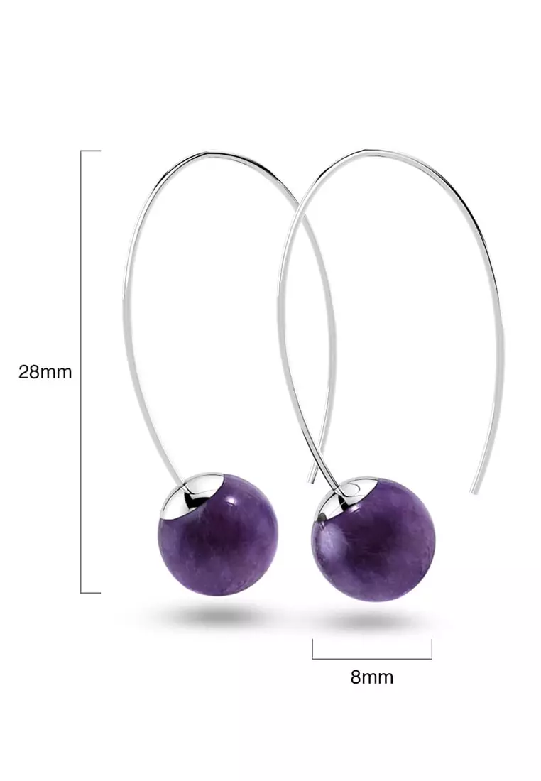 Solid 925 Sterling Silver Round Amethyst Dangle Earrings