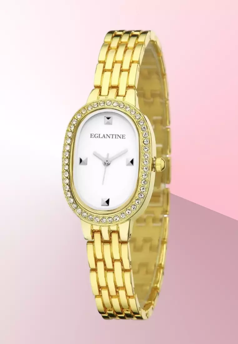 La Niçoise Ladies Gold Color Alloy Quartz Watch, White Dial, Gold Colored Finished Stainless Steel Bracelet