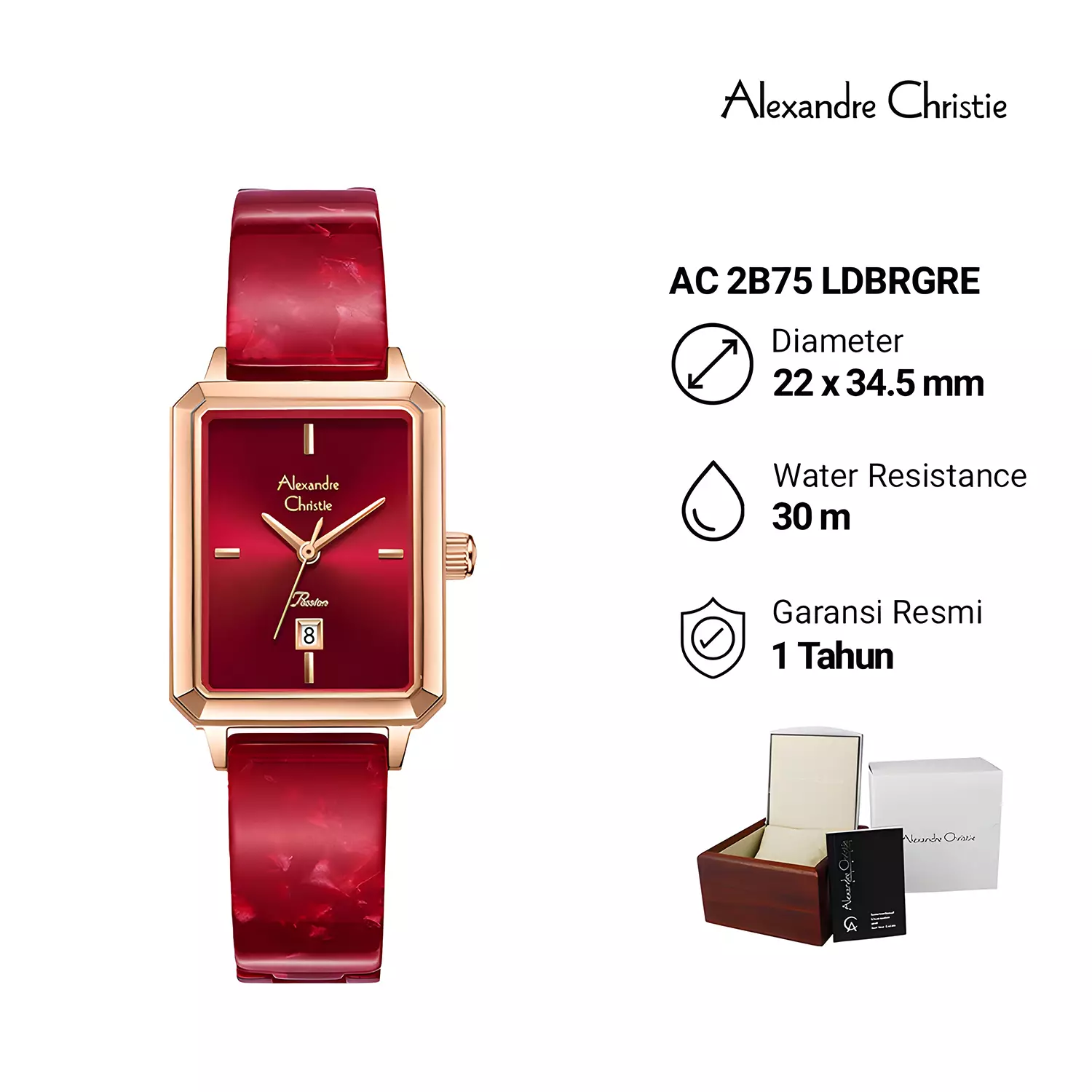 Jam Tangan Analog Wanita - Passion Series - Rosegold Stainless Steel Case - Red Acetate Strap - 2B75 LDBRGRE