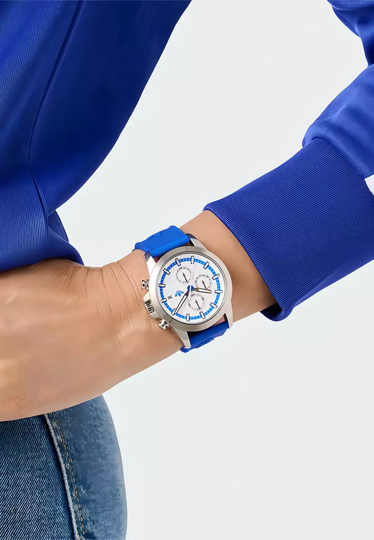 Adidas Gents Expression Two Chrono - Jam Tangan Analog - Stainless Steel Case Blue Silicone Strap - AOFH24520