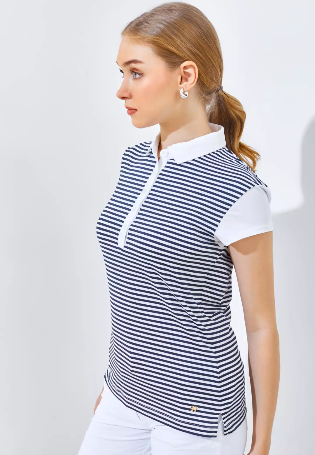 Jack Nicklaus Chrystal Premium Body Stripe Polo Ladies Bright White