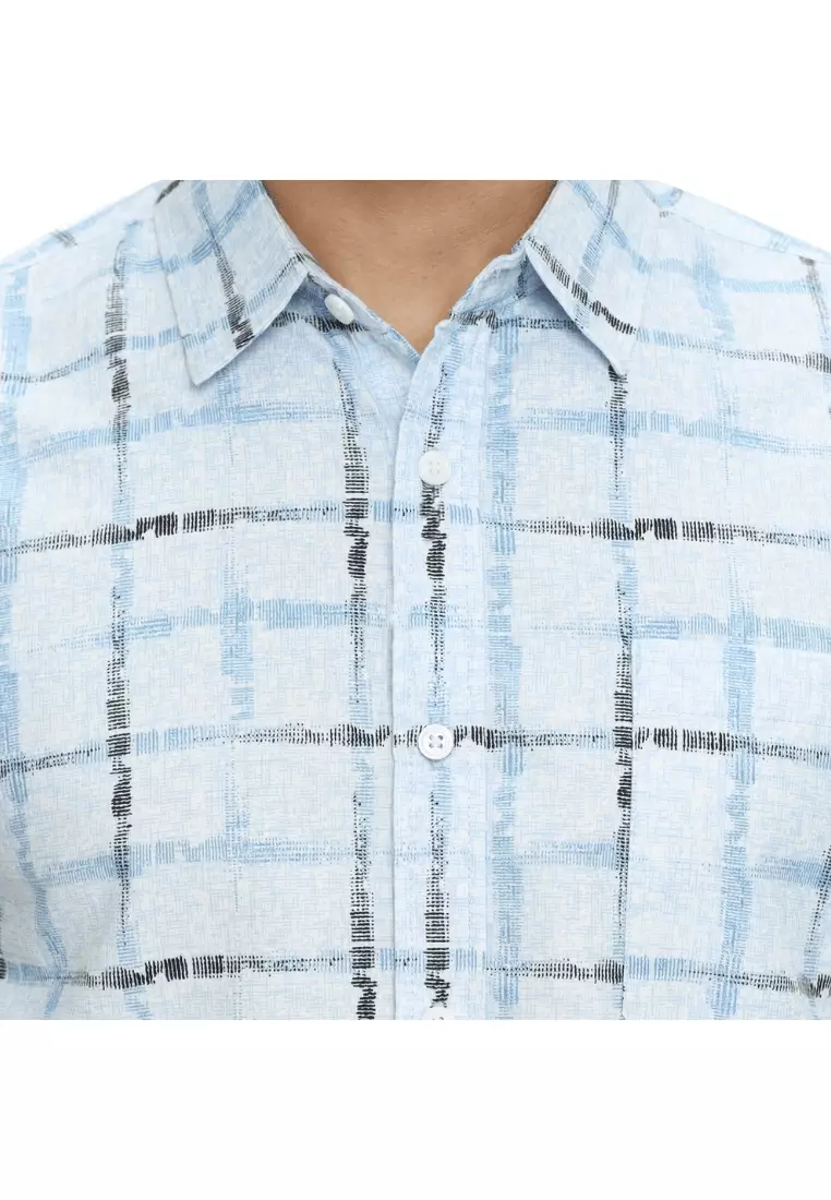 POLICE Kemeja Printing Cotton Soft Biru Regular Fit Pria