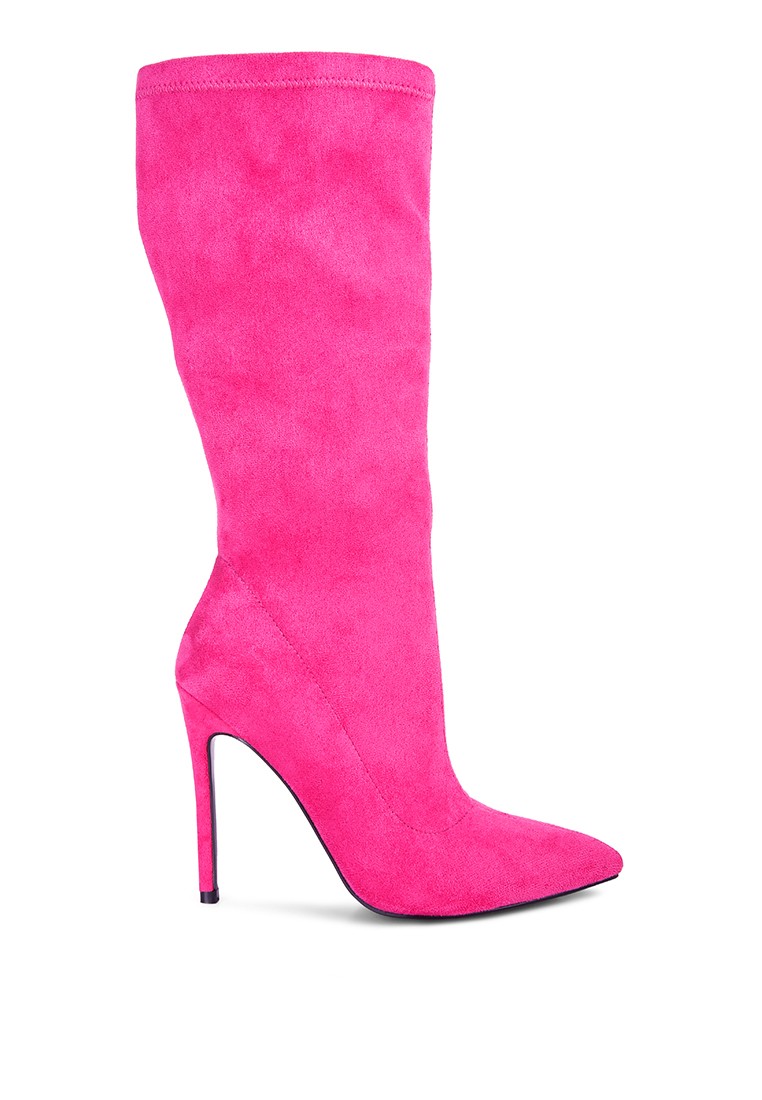 Fuchsia Pointed Toe High Heeled Calf Boot