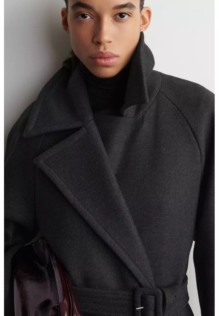 TAILORED BELTED WOOL-TWILL COAT