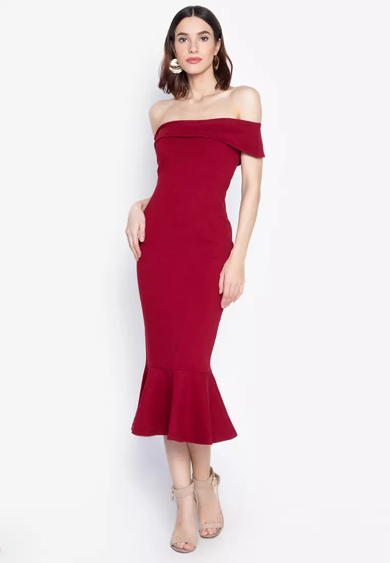 Off the shoulder mermaid midi dress outlet