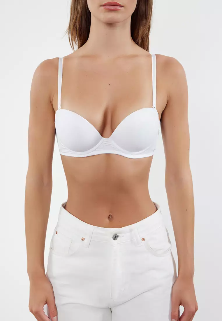 White Rope Strap Extra Padded/Push-Up Tshirt Bra Knitted Bra