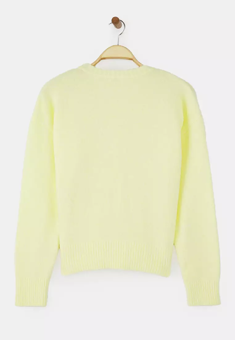 Wardrobe Essentials Yellow Wool Blend Fuzzy Premium Yarn Large Pattern Knit Sweater | Twoaw26Kz00125