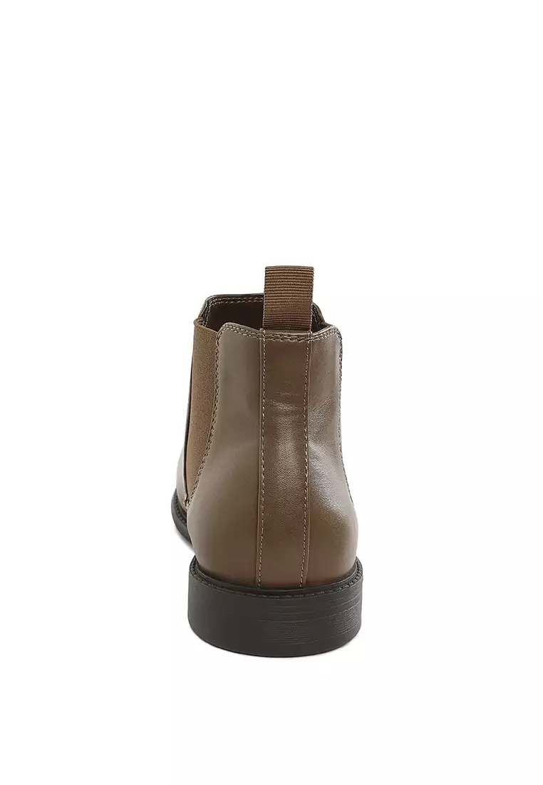 男灰褐色仿皮切爾西靴