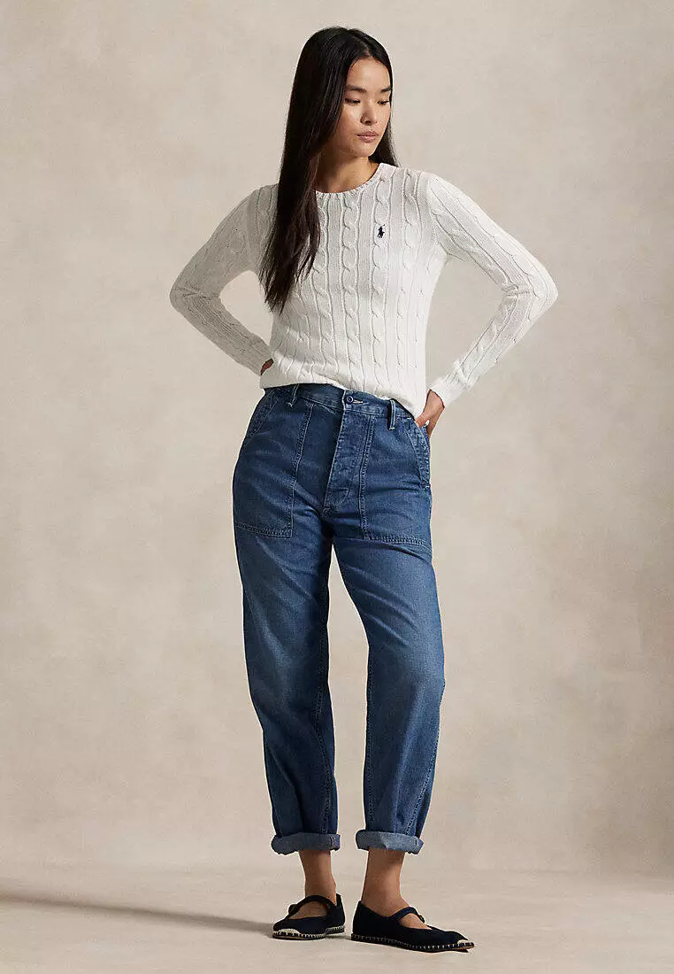 Cable-Knit Cotton Crewneck Sweater