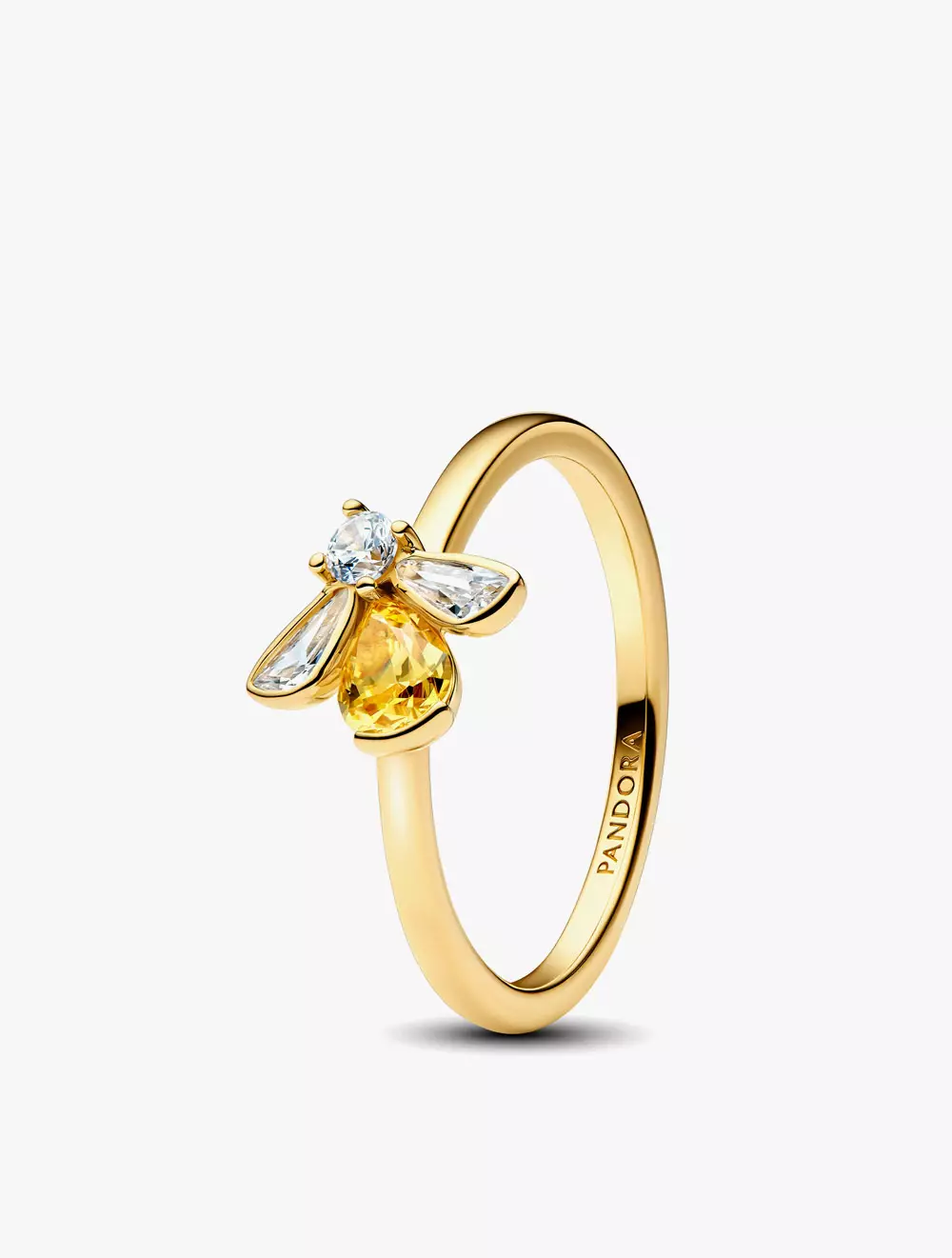 Bee 14k gold-plated ring with vibrant yellow and clear cubic zirconia