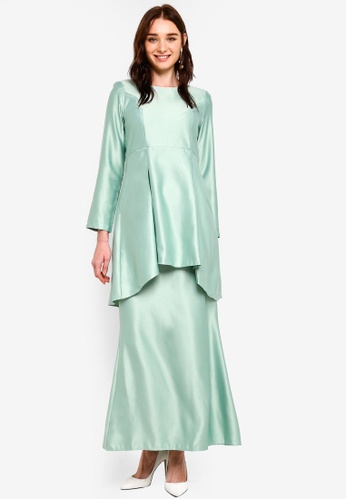 Peplum Kurung from Gene Martino in Green - BAJU KURUNG MODEN | BAJU