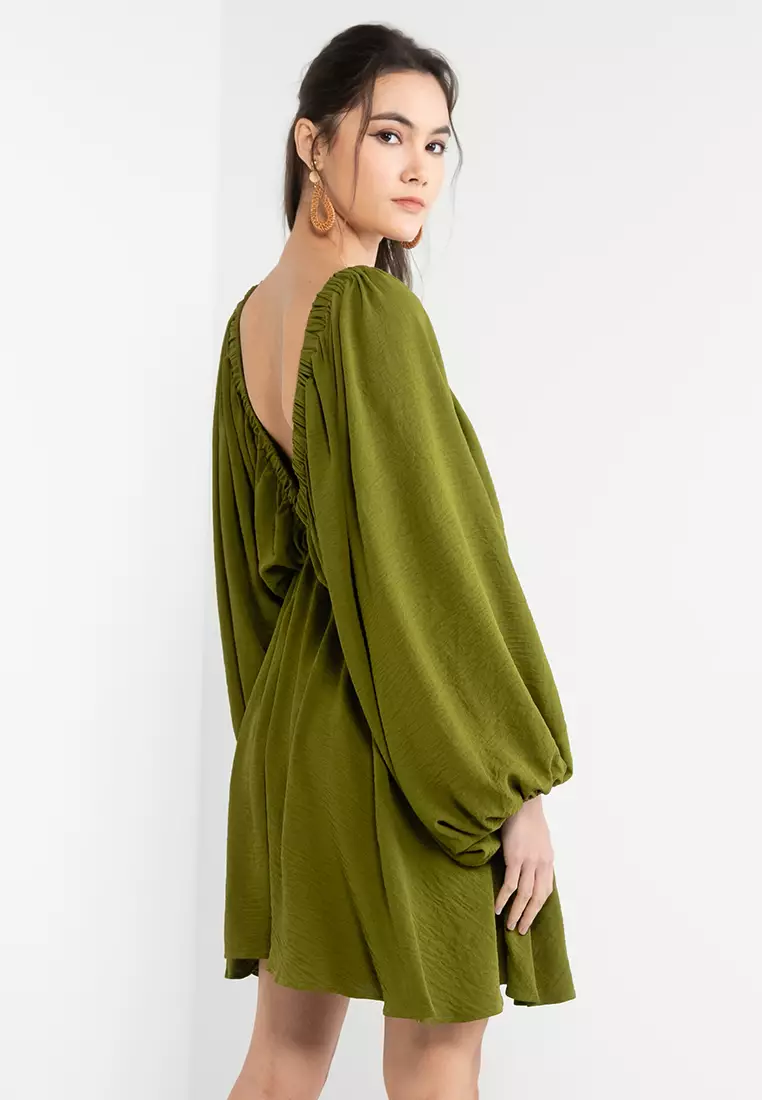 KNUE Lantern Sleeves Pleated Dress 2024, Buy KNUE Online