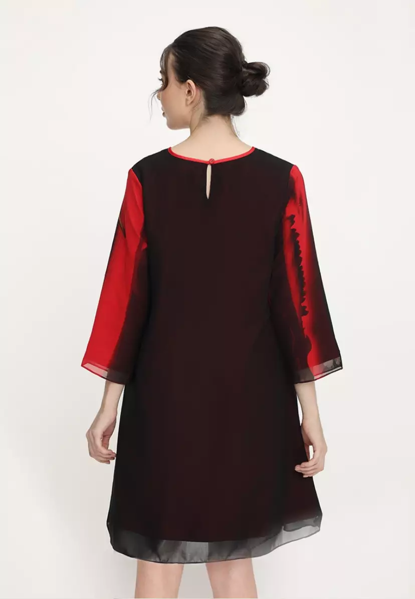 Floral Mini Dress Two Tone Red And Black By Brilliant Girl Warna MERAH