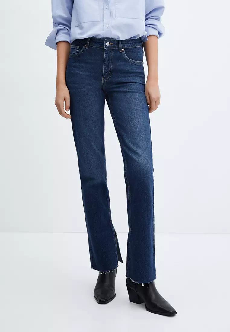 Mango Mid-Waist Flared Jeans With Slits 2024