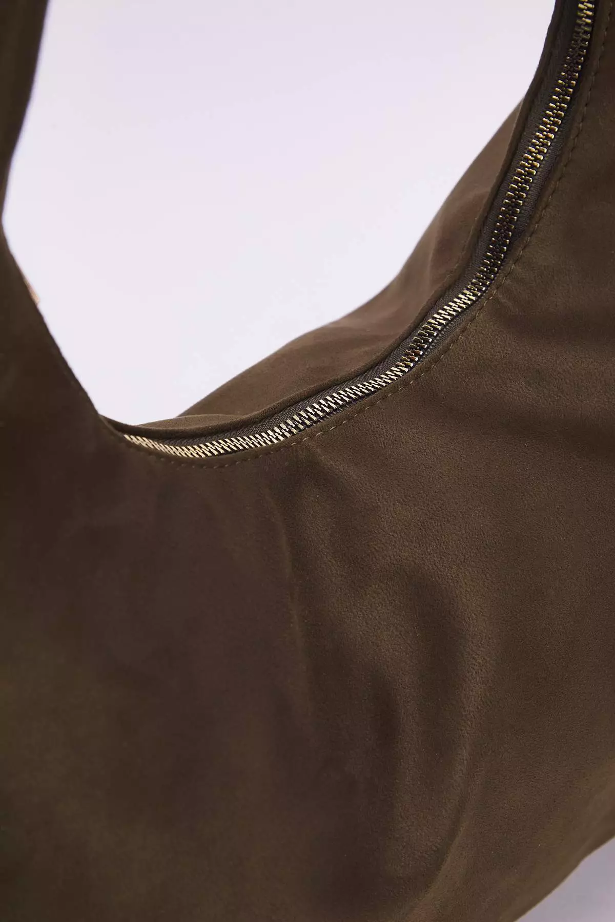 Khaki Suede Half Moon Women's Oval Shoulder Bag