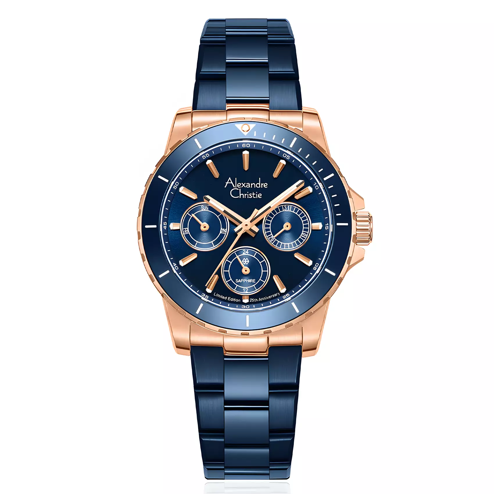 Alexandre Christie 25th ANNIVERSARY Limited Edition - Jam Tangan Chronograph Wanita - Blue Rose Gold - All Stainless Steel - 6141 XXVBURBU
