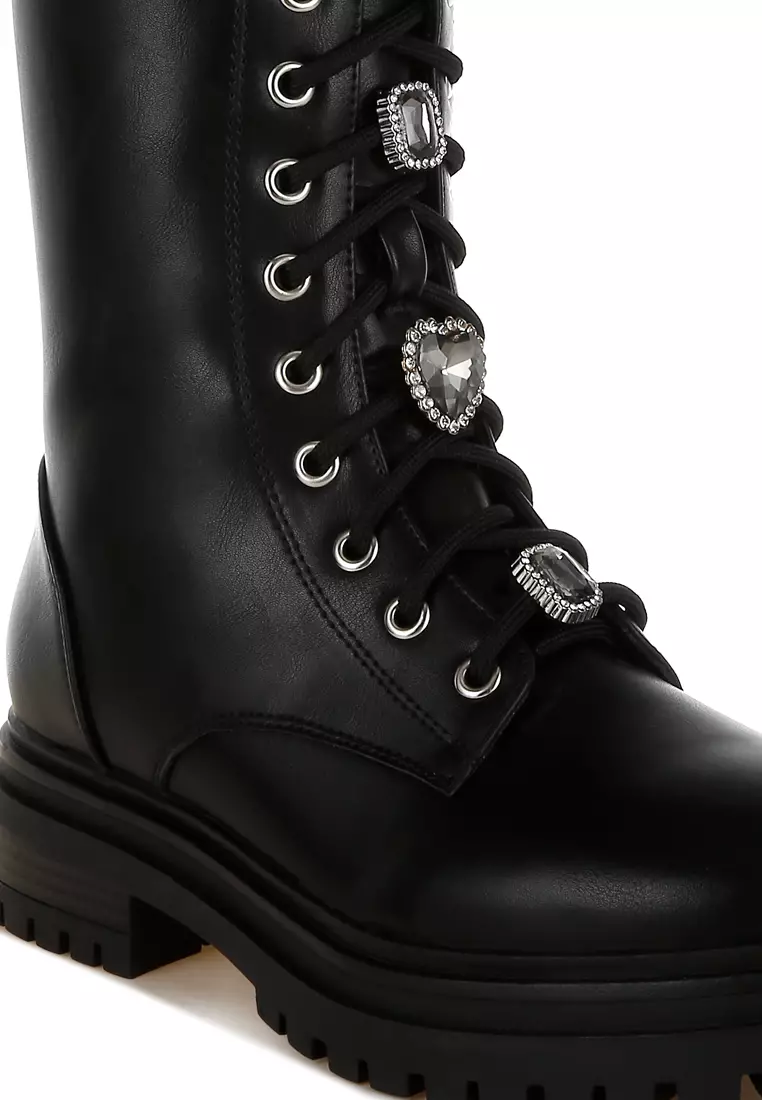 Rhinestone jewelled Chunky Boots in Black