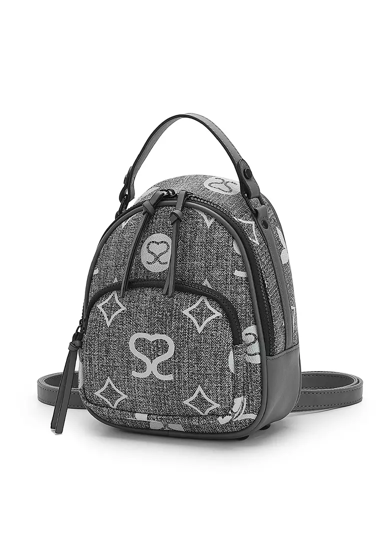 Women's Monogram Mini Backpack (Tas Ransel Wanita / Tas Punggung Wanita) - Abu-Abu