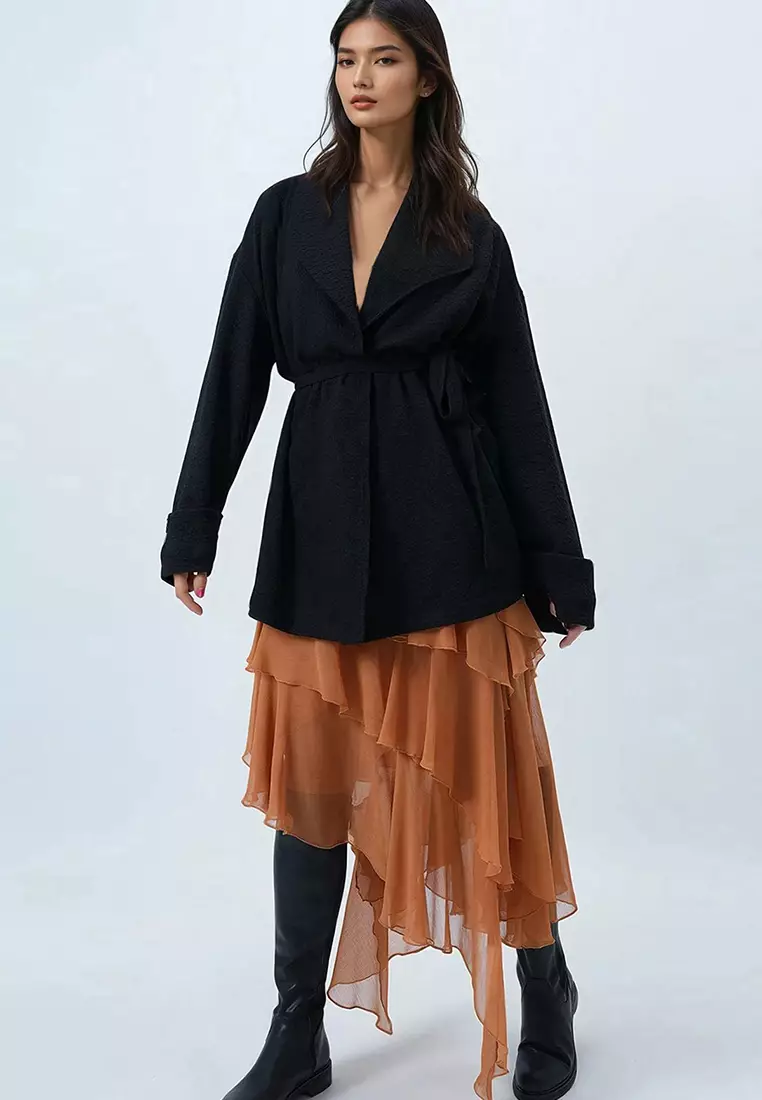 Shawl Collar Textured Jacket