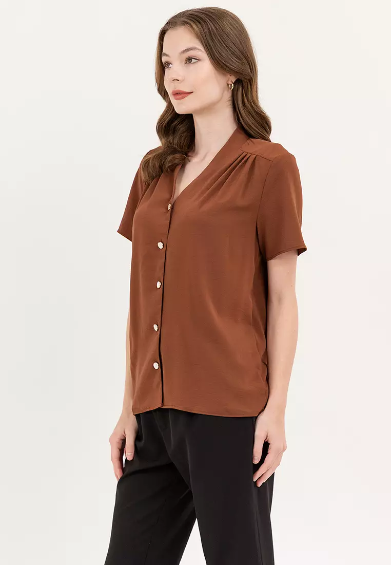Czaron Shirred Shoulder Blouse