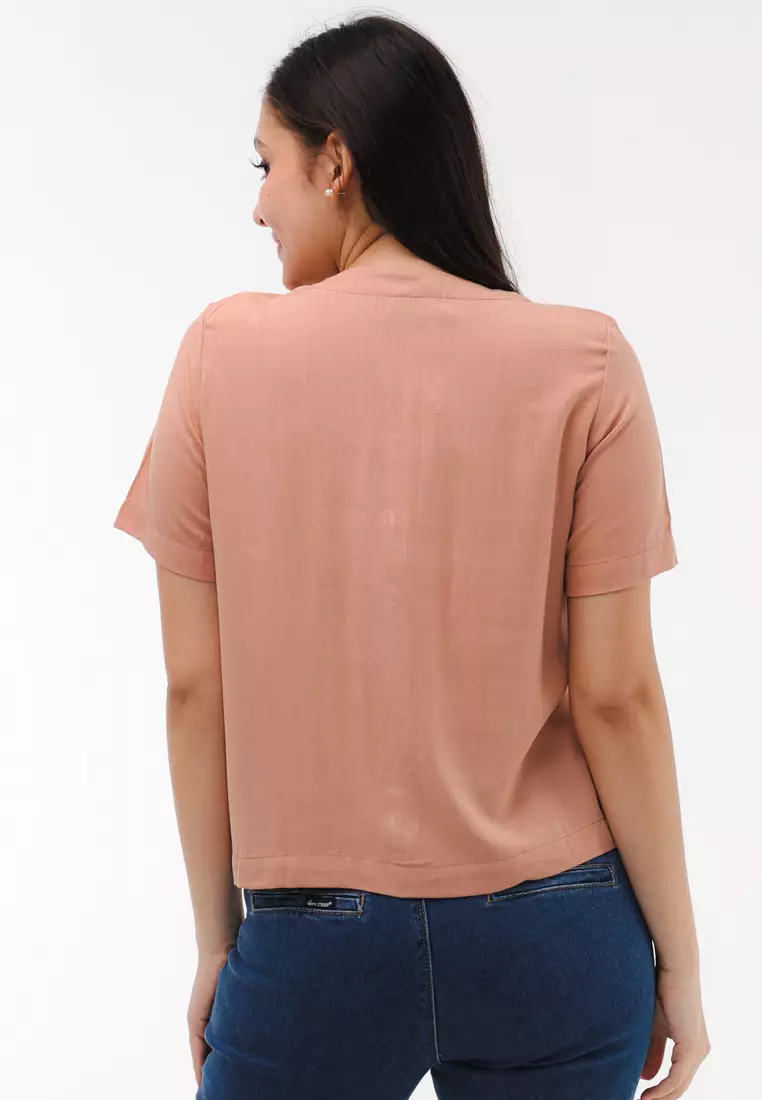 Soft Linen Woven Short Sleeves Blouse