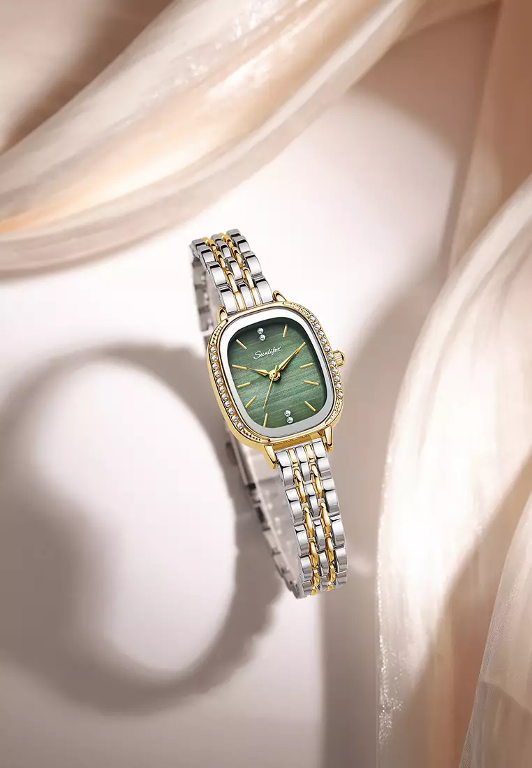 Jam Tangan Wanita A003 Original Korea Elegan Tali Alloy Kuarsa Jam Tangan Cewek silver green