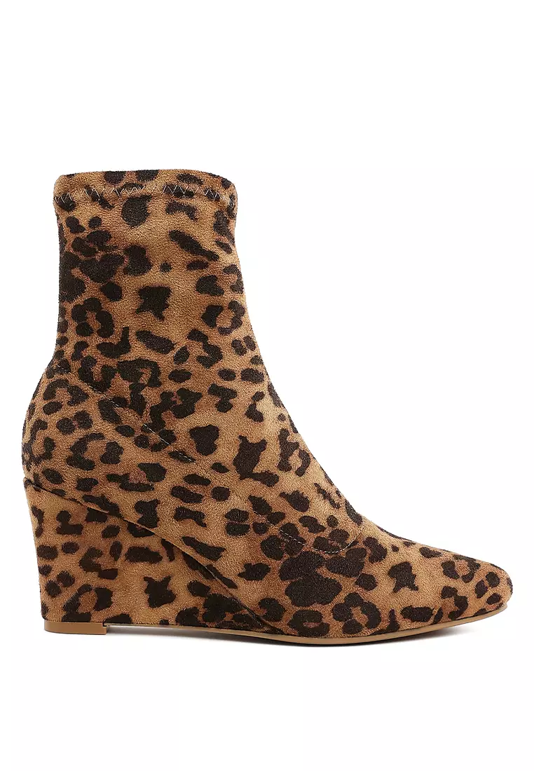 Discount on London Rag  shoes - SKU: Microfiber Wedge Sock Boots in Leopard