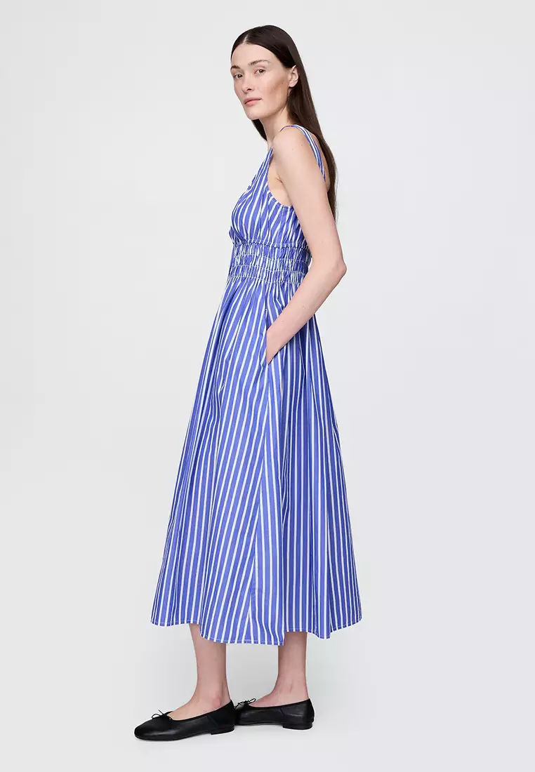 Poplin Smocked Midi Dress
