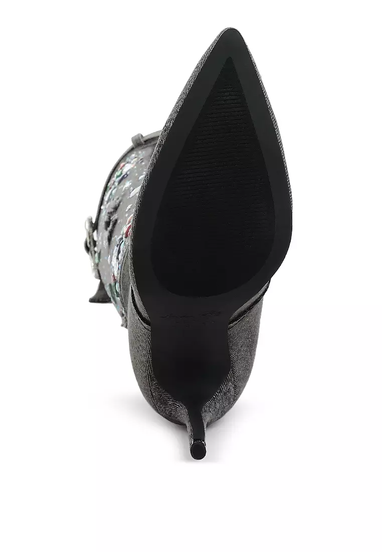 Sepatu bot denim batu warna-warni warna hitam