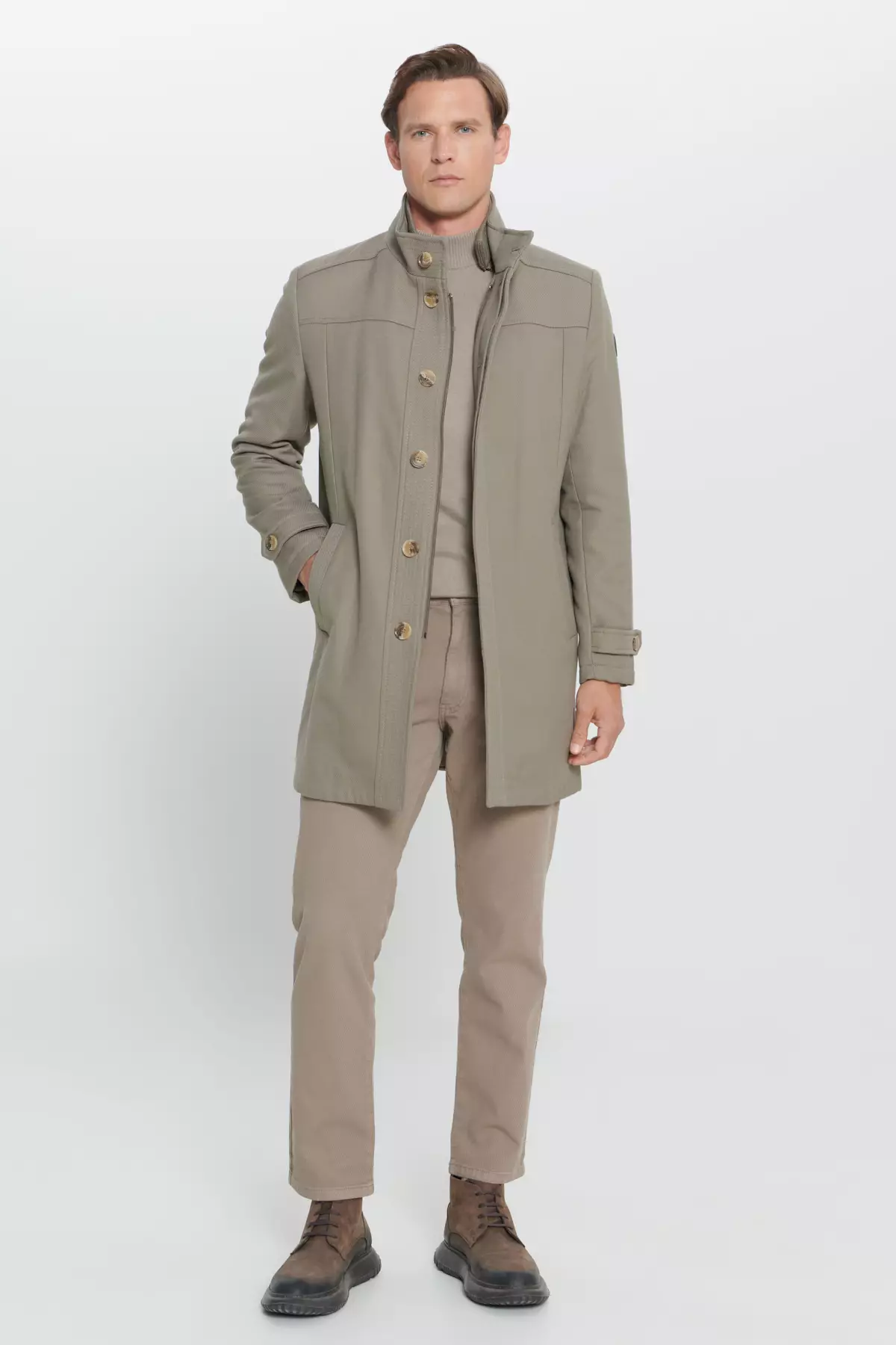Stand Collar Woolen Coat