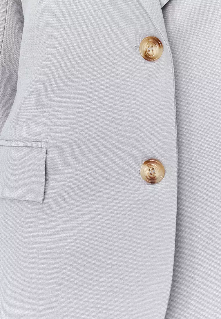 Grey Regular Lined Woven Blazer Jacket