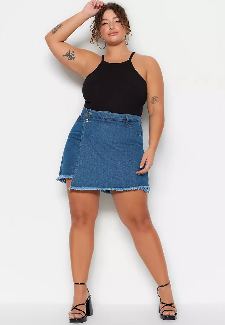 Plus Size High Waist Denim Skort